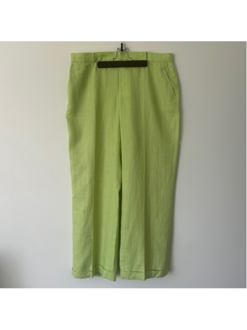 Lauren Ralph Lauren Wide Leg Lined Linen Trousers Size 16 Lime Green